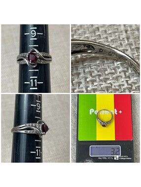 VTG Red Heart Cubic Zirconia Sterling Silver Ring - Size 9.75
